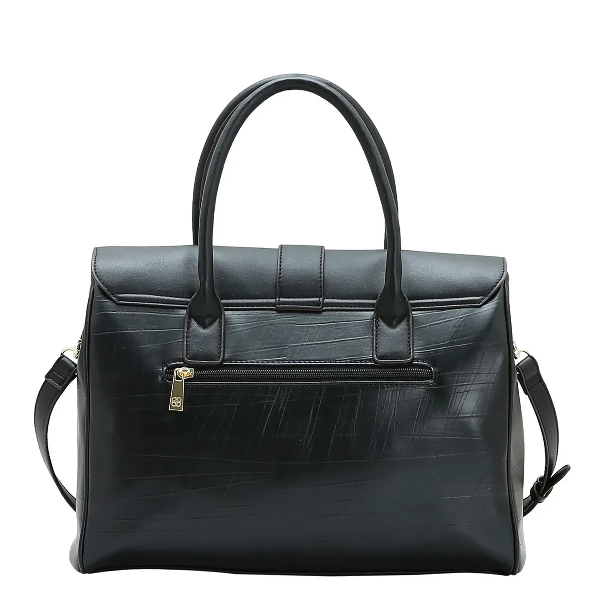 Vista traseira da bolsa Chenson Office Chic mostrando bolso externo com zíper dourado